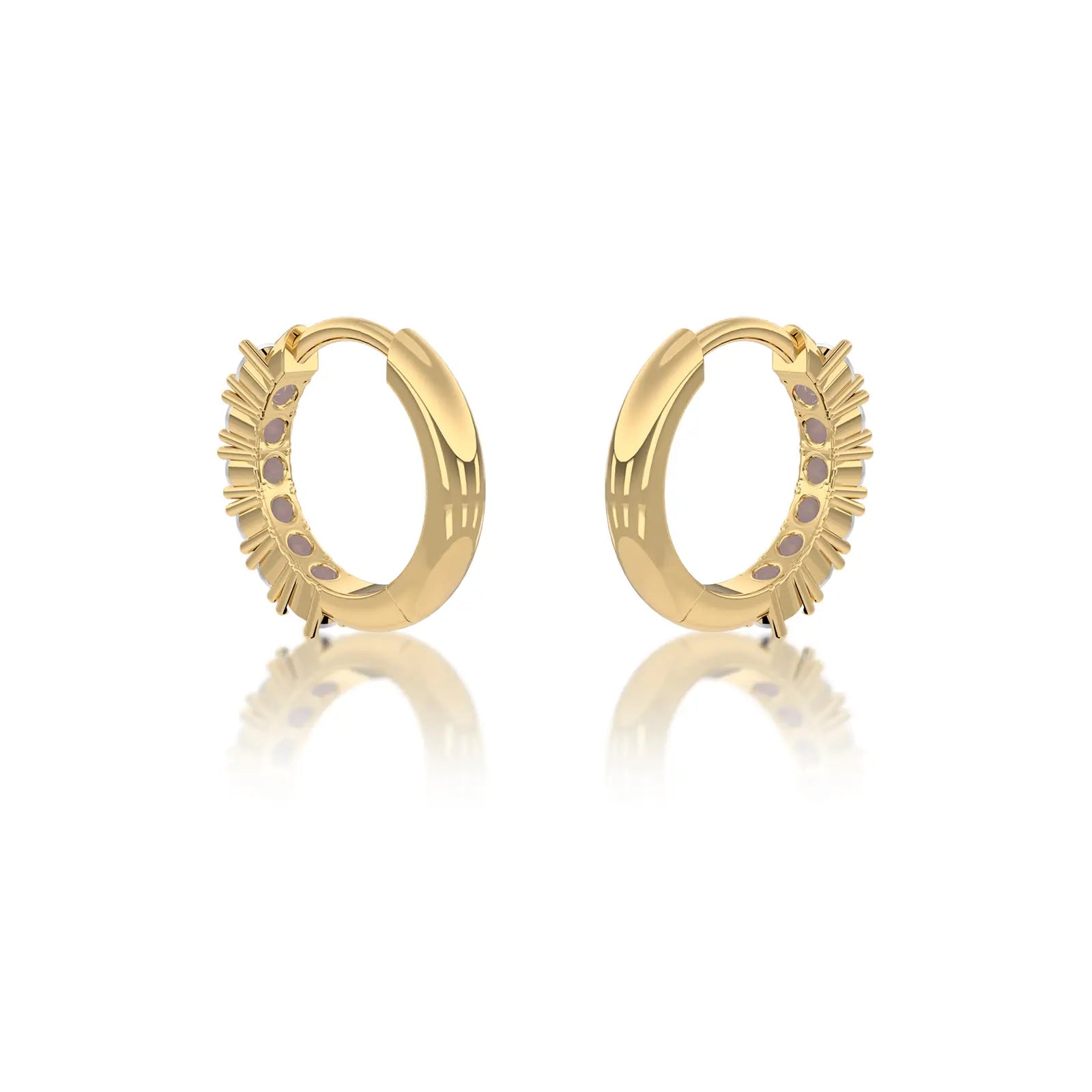 Yellow gold june birthstone mother of pearl hoop earrings for office wear
