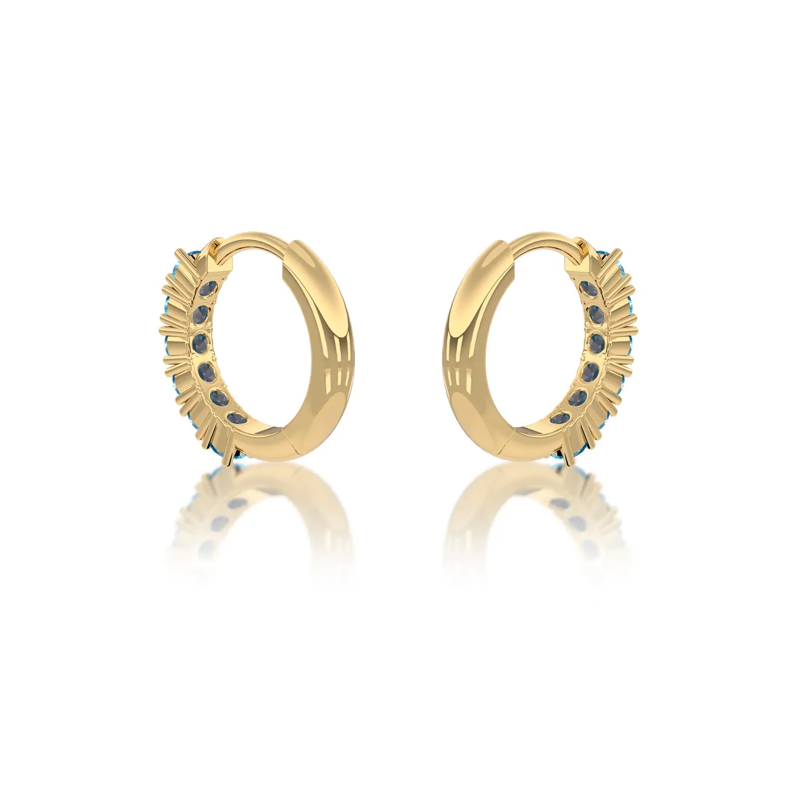 Yellow gold march birthstone swiss blue topaz hoop earrings for office wear