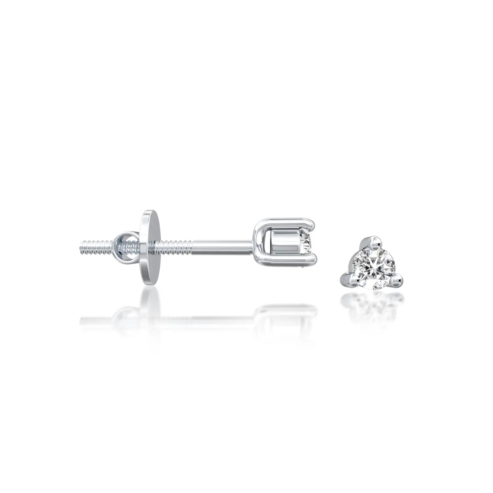 Straight view of the Rui 芮 martini stud earrings,showcasing their brilliant round solitaire diamond.