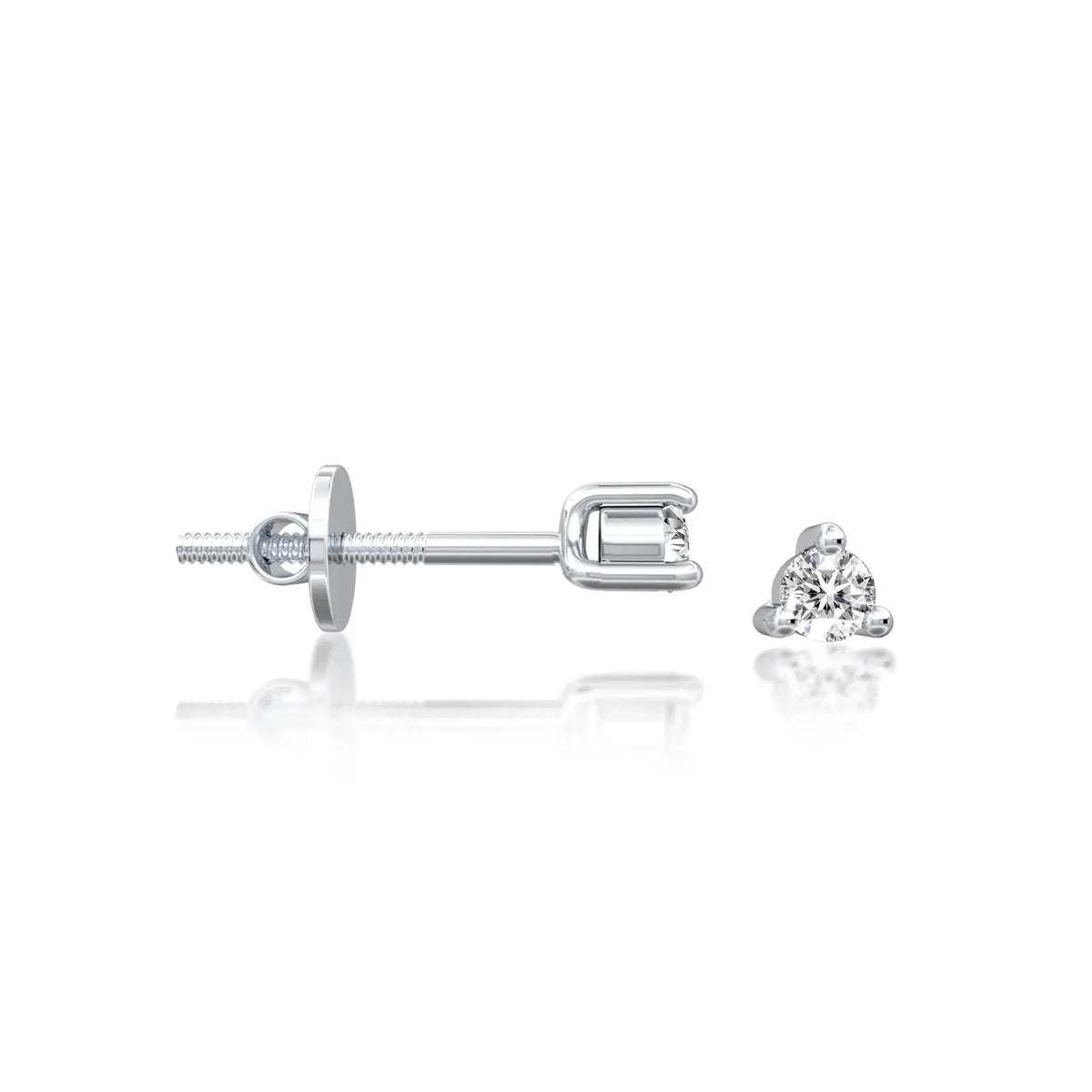 Straight view of the Rui 芮 martini stud earrings,showcasing their brilliant round solitaire diamond.
