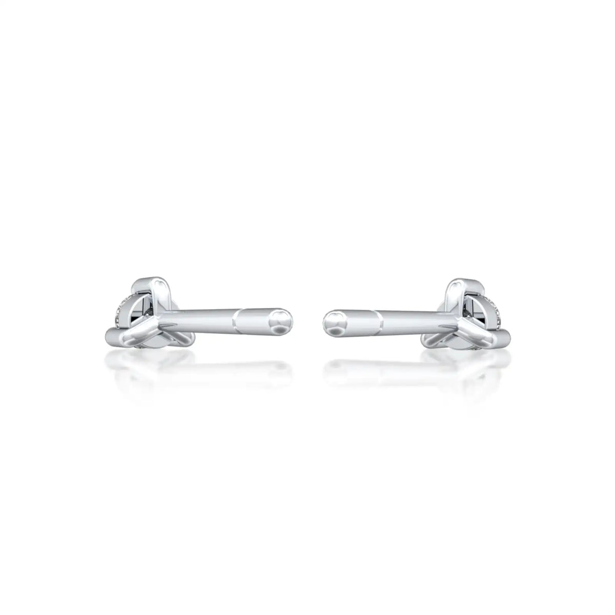 Rui 芮 round solitaire earrings back view, highlighting Fortune Jewelry's precise craftsmanship.