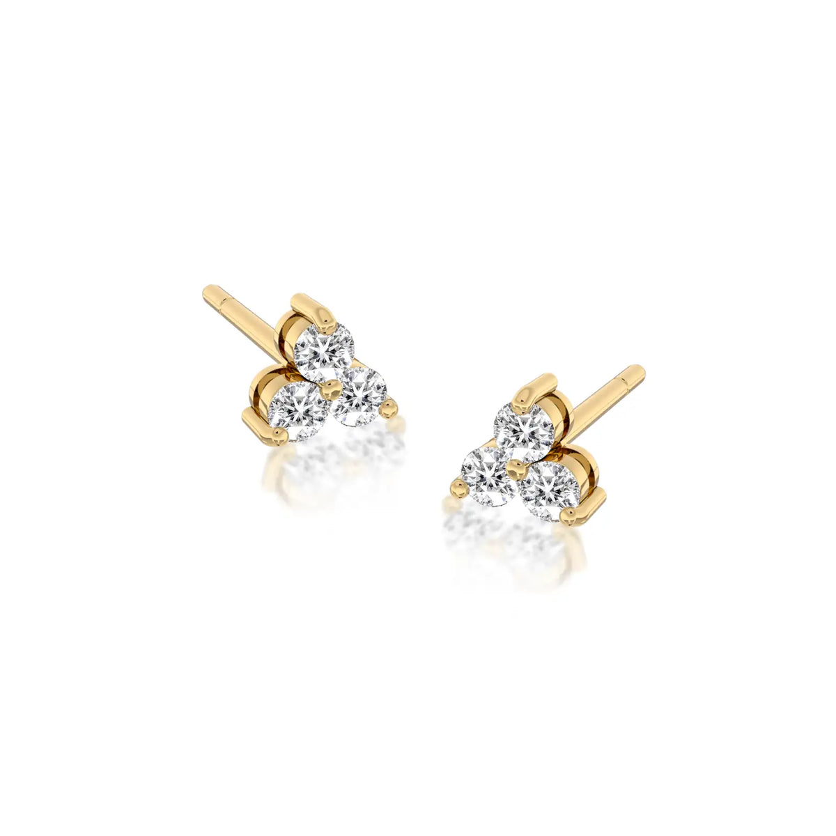 Straight-on view of the San 三 blossom cluster studs, capturing their delicate, sparkling detail.