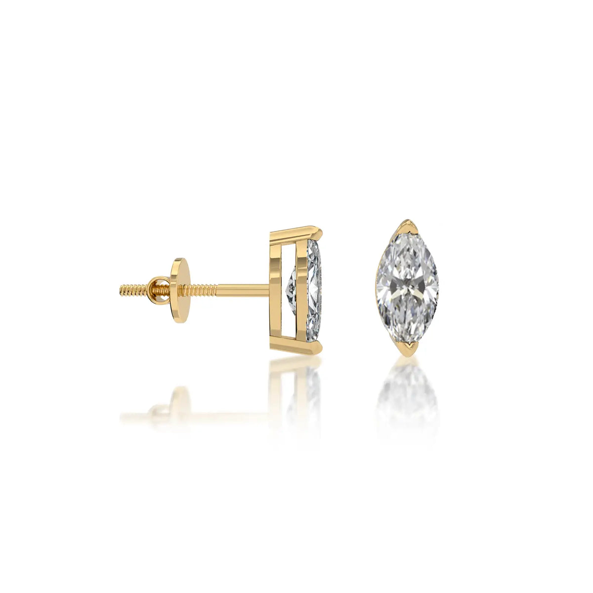Xian Marquise Solitaire Studs with Screw Back - Graceful secure shine by Fortune Jewellery