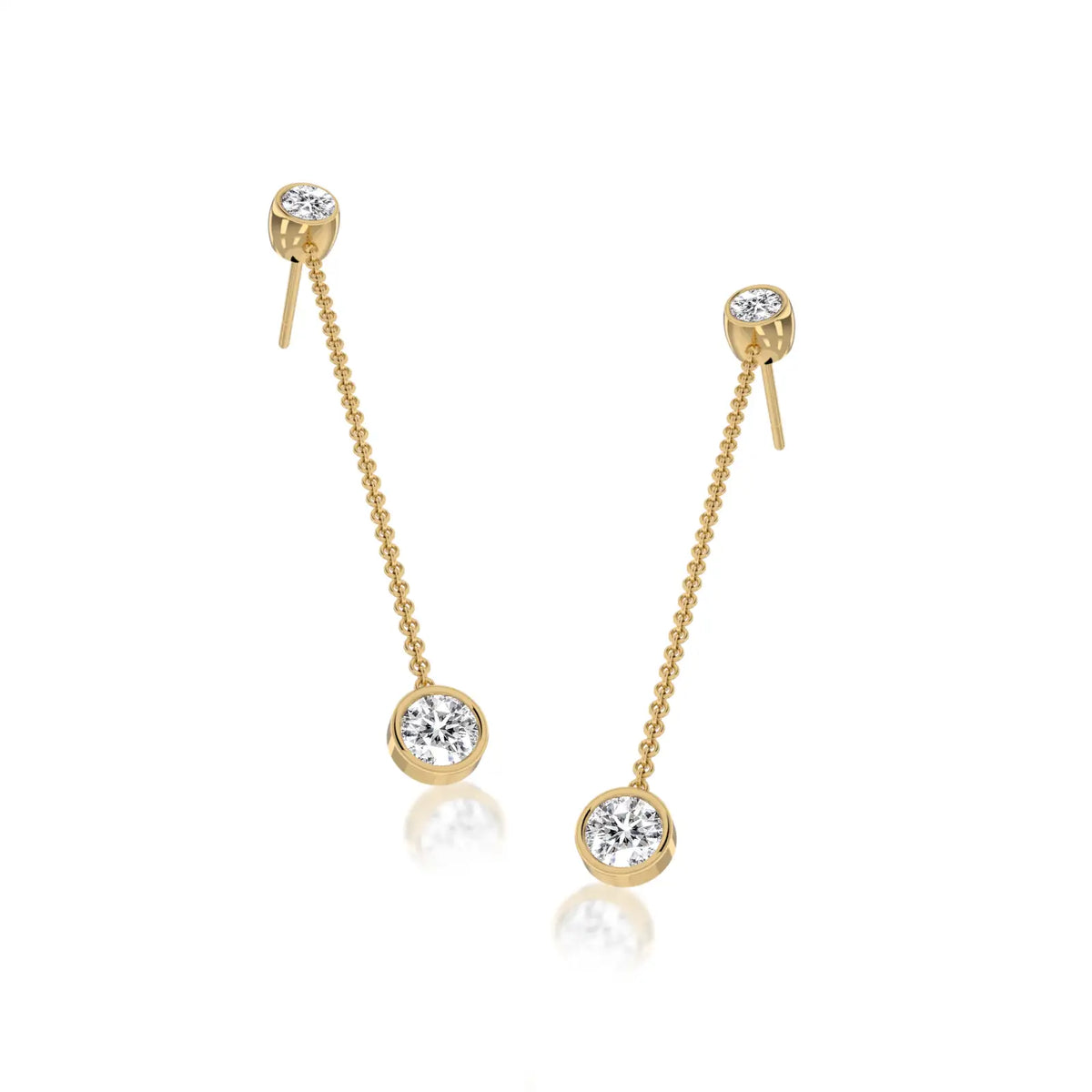 Yellow gold fancy liu 流 diamond chain drop earrings
