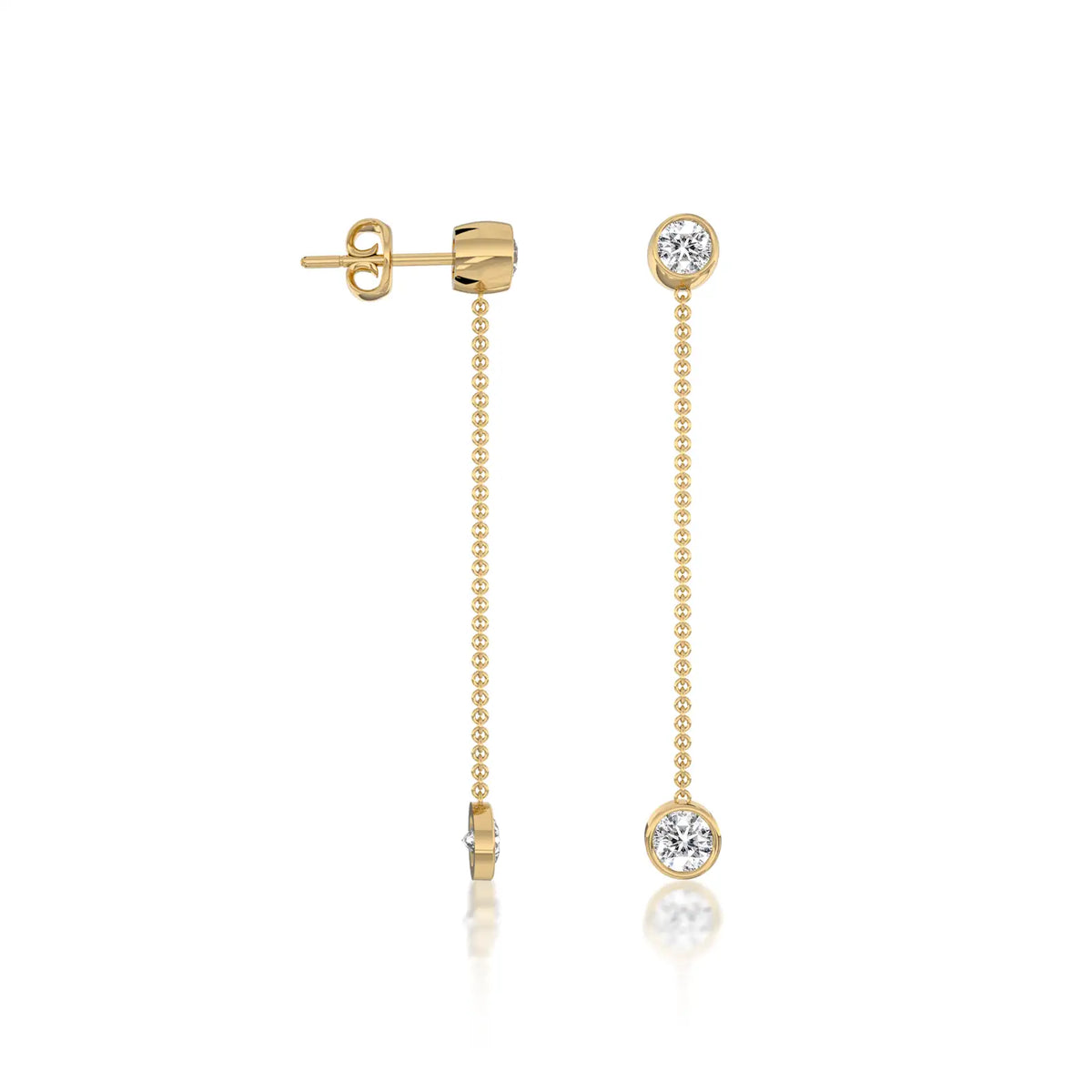 Fancy yellow gold fancy liu 流 diamond chain drop earrings
