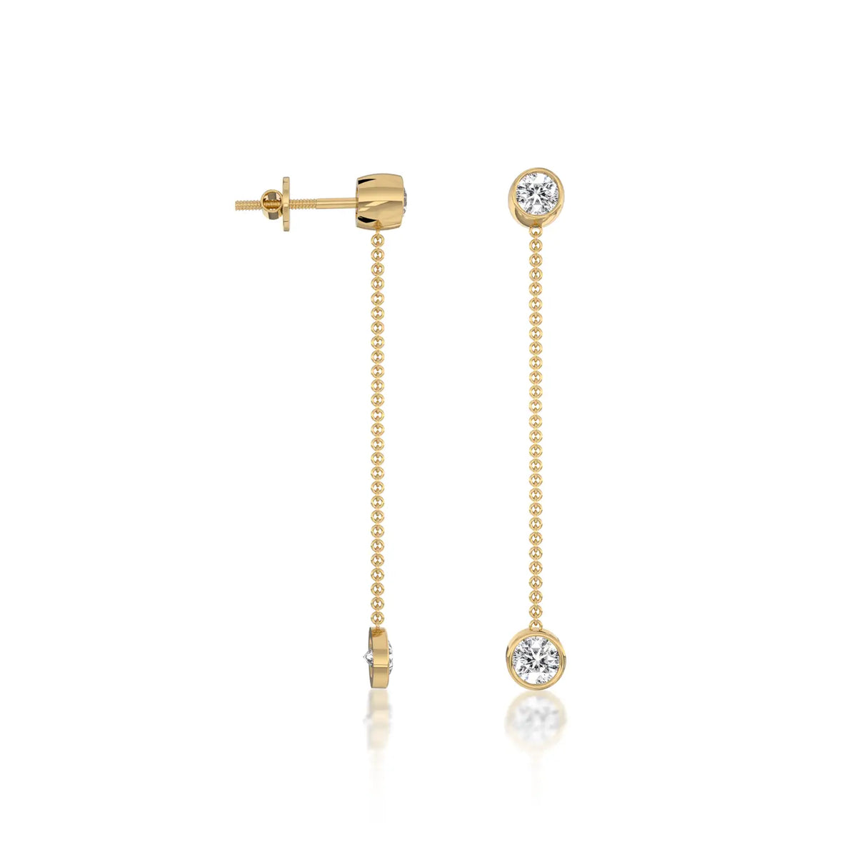 Yellow gold fancy liu 流 diamond chain drop earrings for women