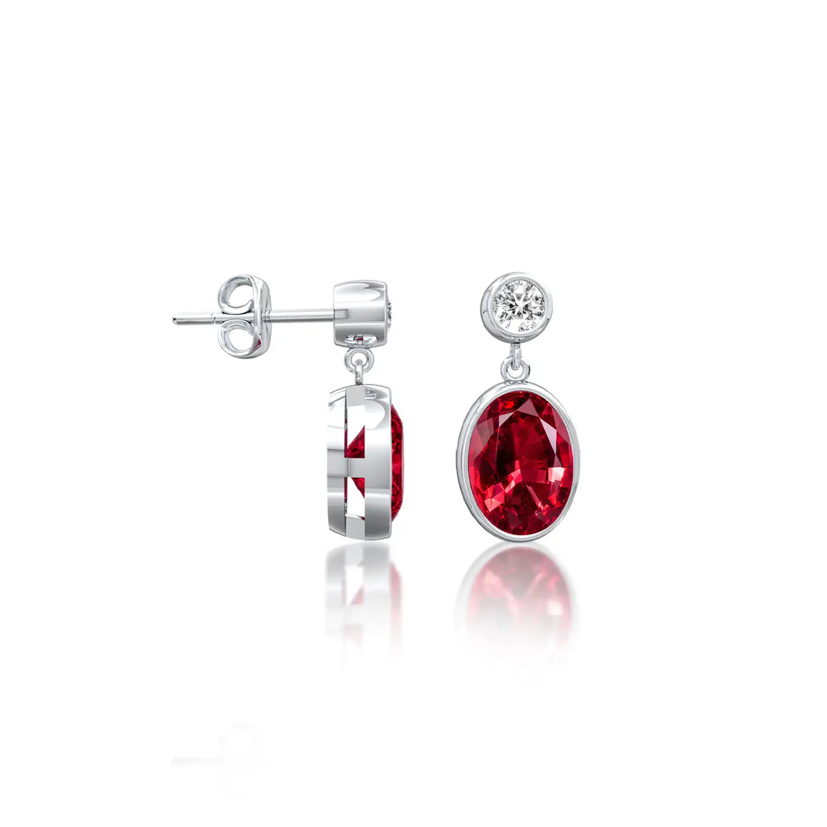 Hong Ruby Bezel Earrings with Push Back-Secure sparkle for daily elegance by Fortune Jewellery