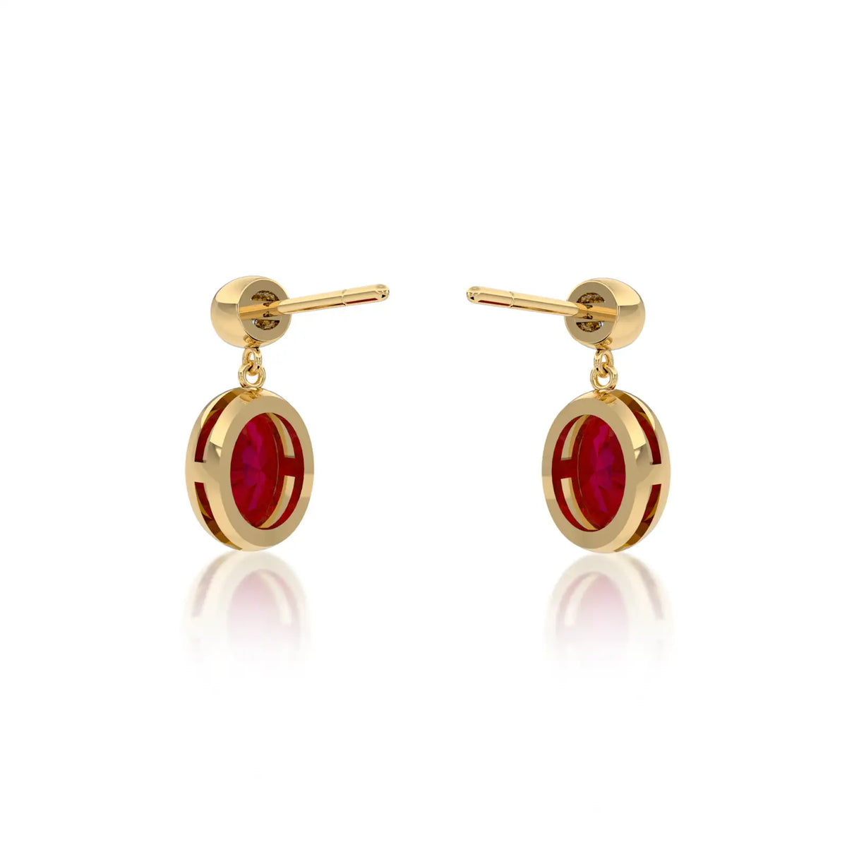 Hong Oval Ruby Bezel Drop Earrings- Elegant fabulous shine for special occasions by Fortune Jewellery