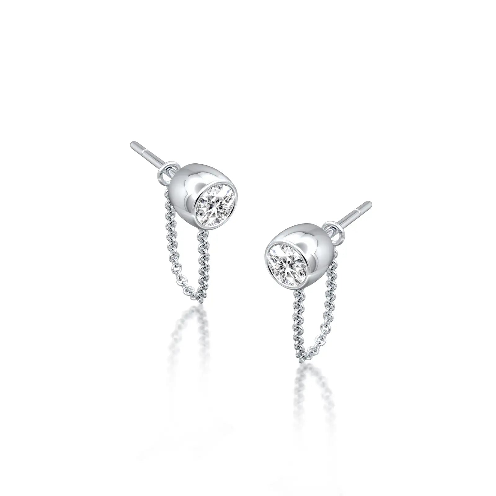 Chuan 串 diamond bezel chain loop stud earrings