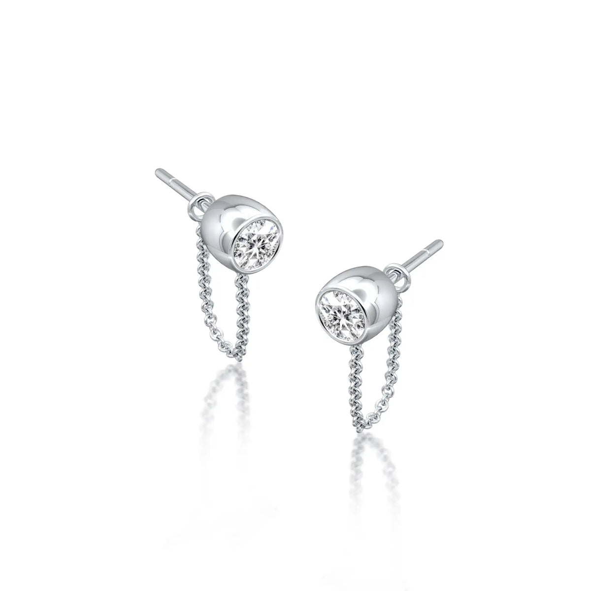 Chuan 串 diamond bezel chain loop stud earrings