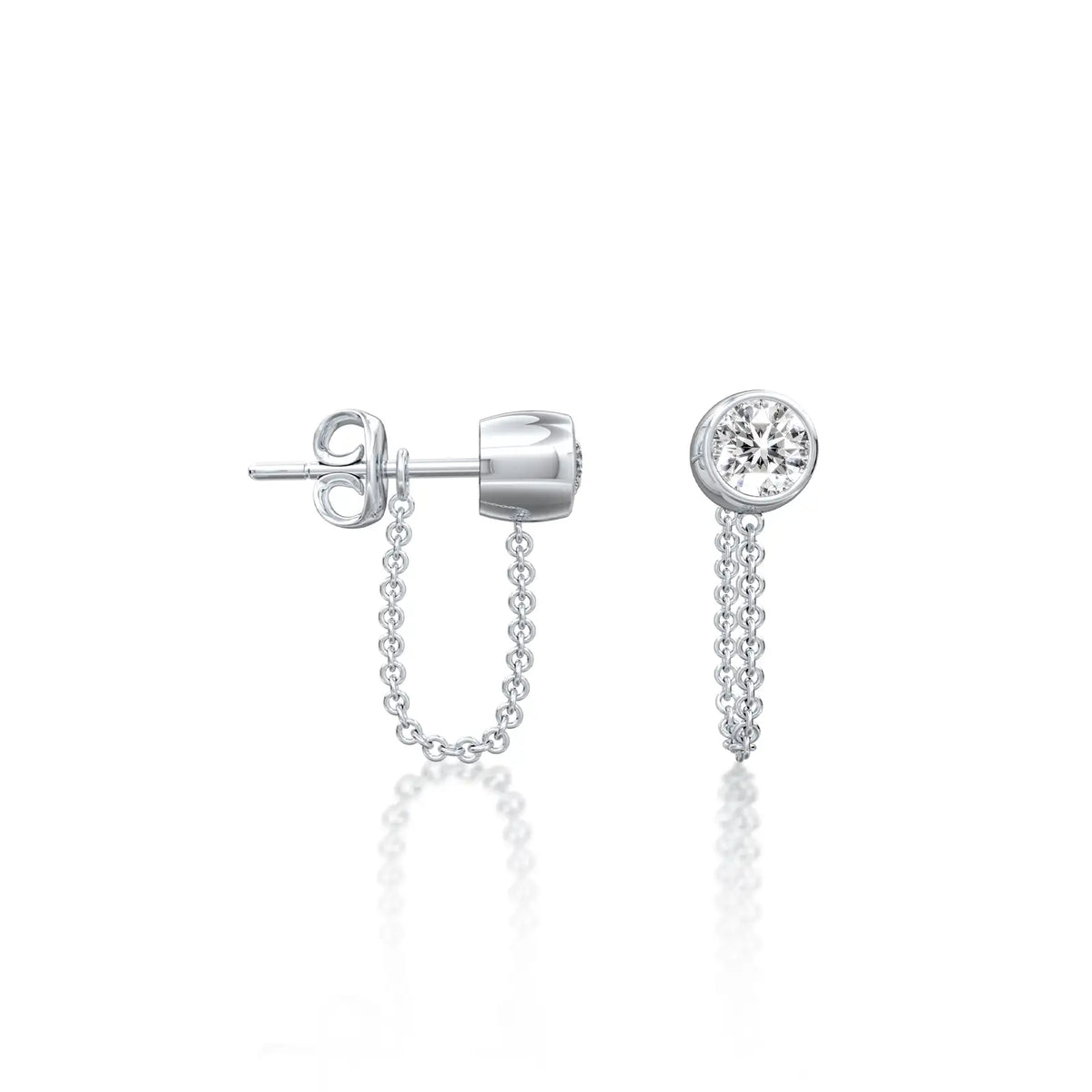 Fortune chuan 串 diamond bezel chain loop stud earring
