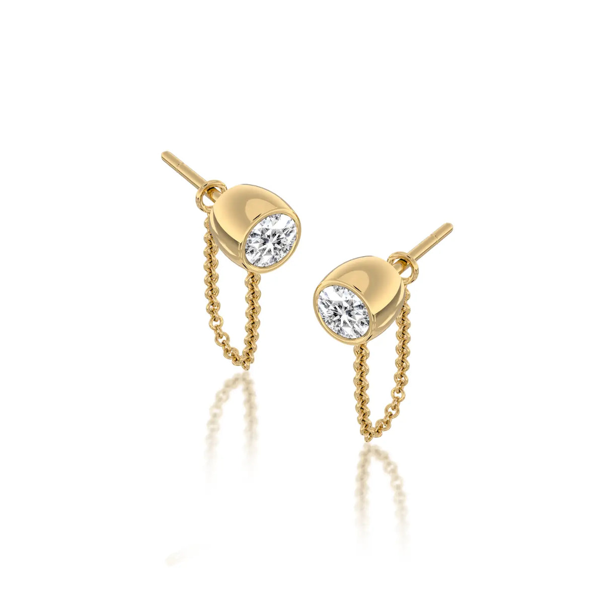 Yellow gold chuan 串 diamond bezel chain loop stud earring