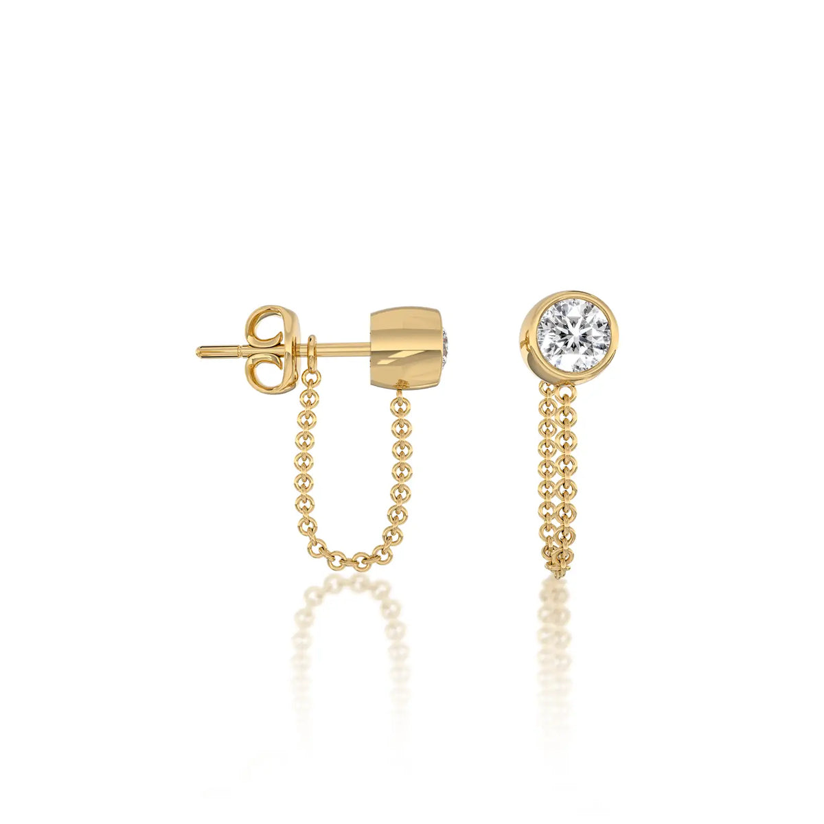 Yellow gold chuan 串 diamond bezel chain loop stud earring for office wear