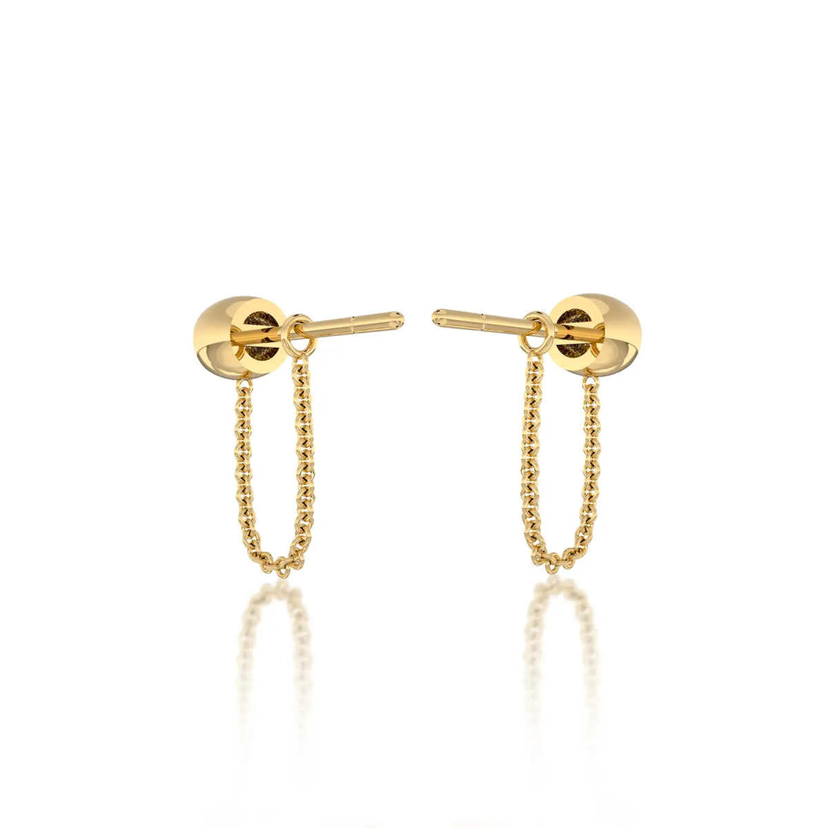 Trendy yellow gold chuan 串 diamond bezel chain loop stud earring