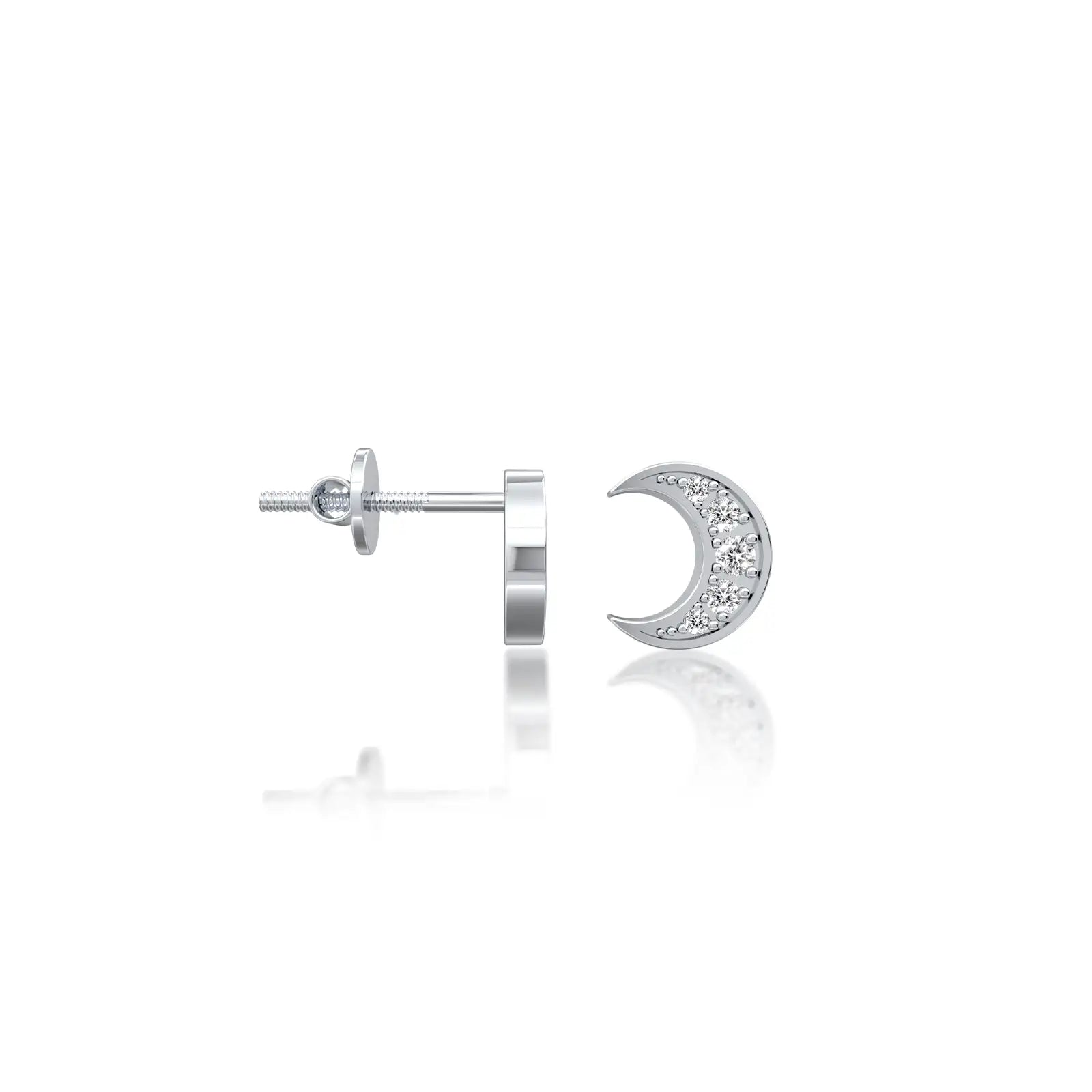 Yue Crescent Moon Studs with Push Back-Secure sparkle for daily elegance by Fortune Jewellery