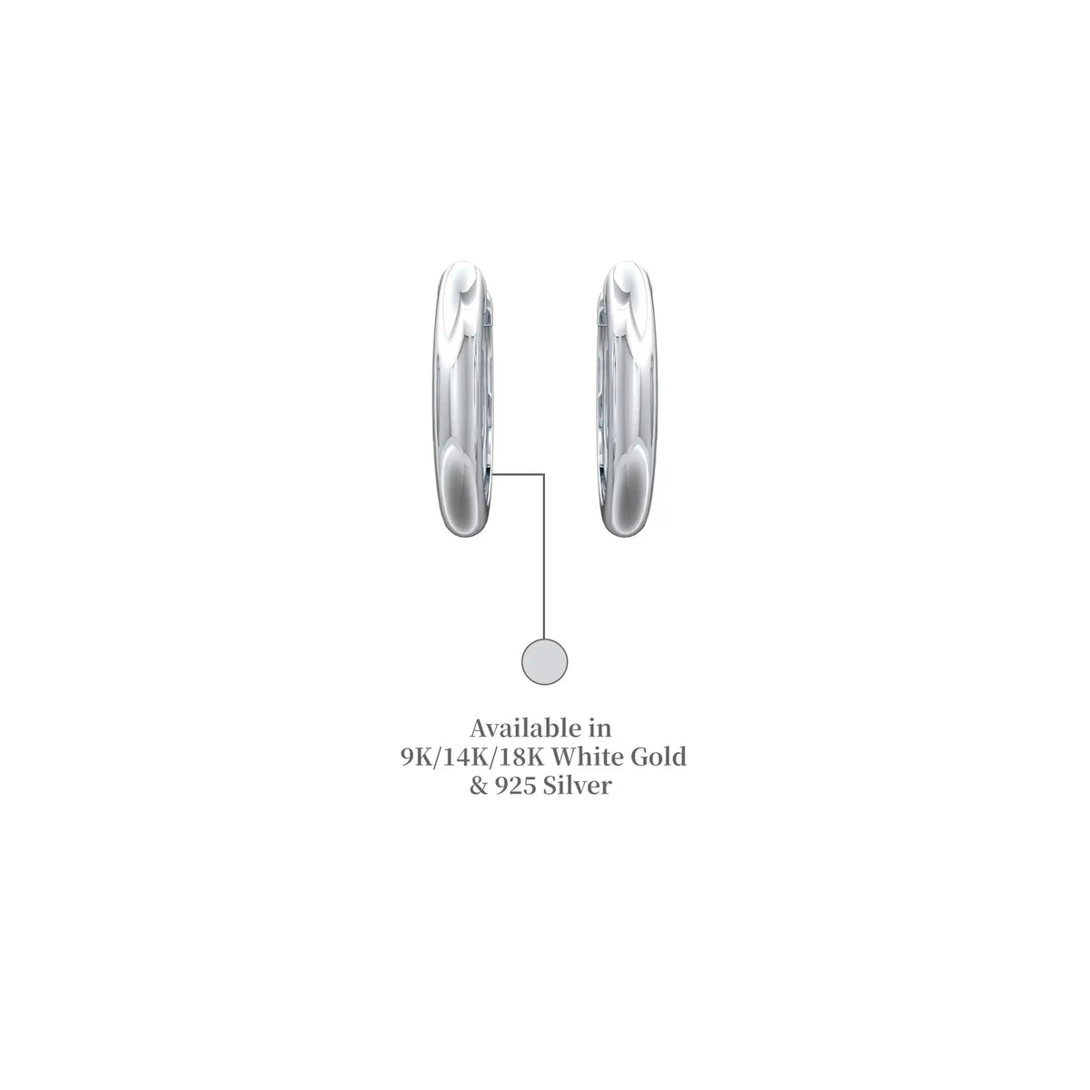 Descriptive image of white gold classic high polish huggie hoop earrings 
