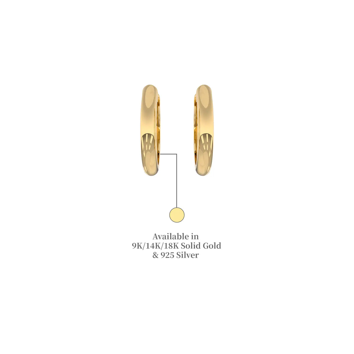 Descriptive image of yellow gold classic high polish huggie hoop earrings 
