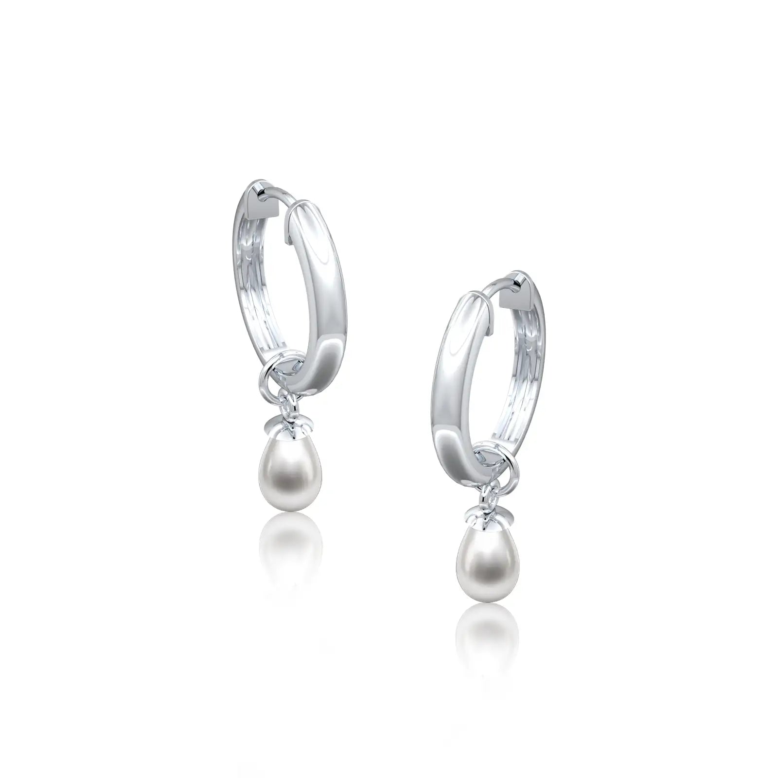 White gold pearl teardrop huggie hoop earrings