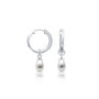 Fortune white gold pearl teardrop huggie hoop earrings