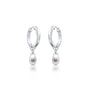 White gold pearl teardrop huggie hoop earrings for women