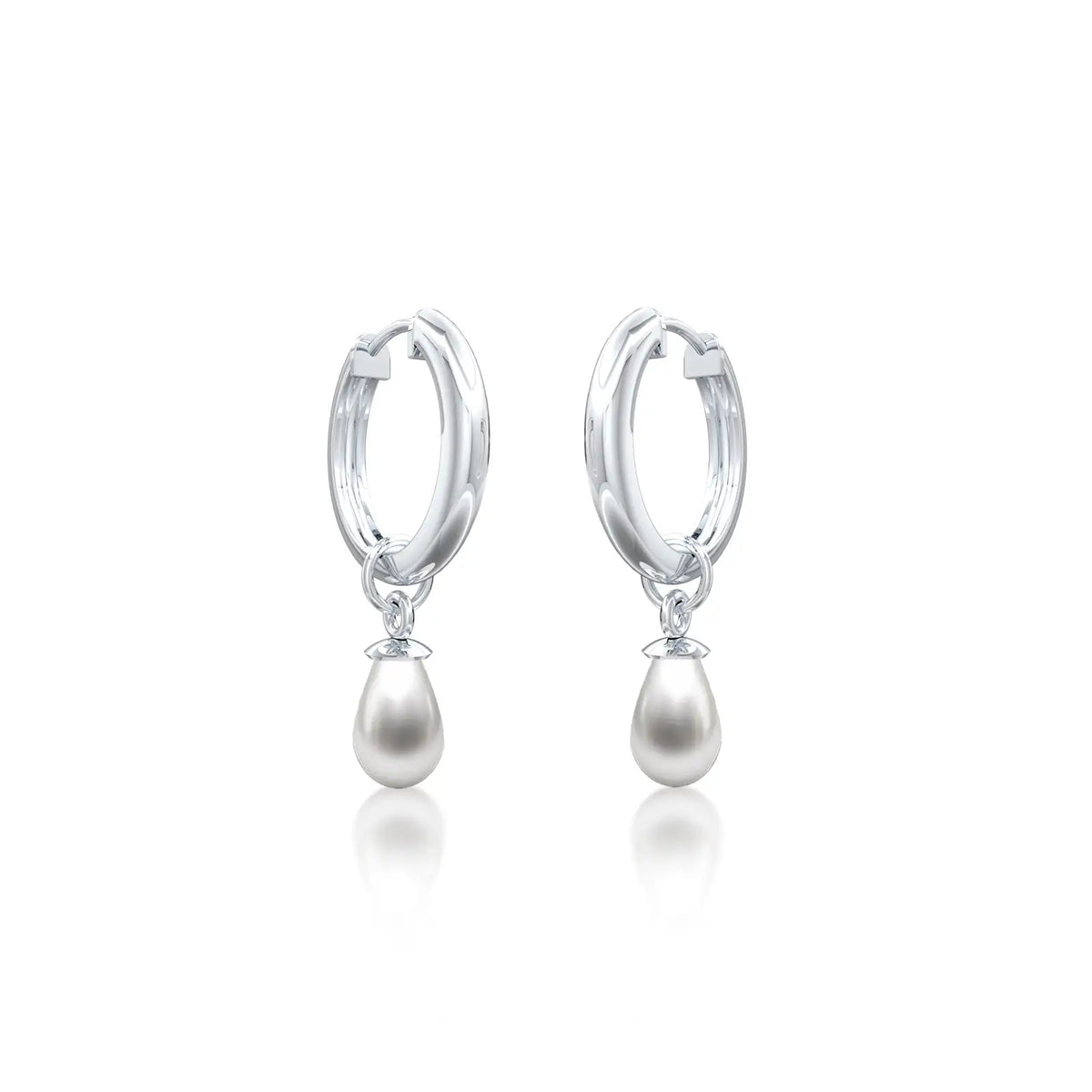 White gold pearl teardrop huggie hoop earrings for women