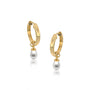 Yellow gold pearl teardrop huggie hoop earrings