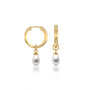 Yellow gold pearl teardrop huggie hoop earrings for women