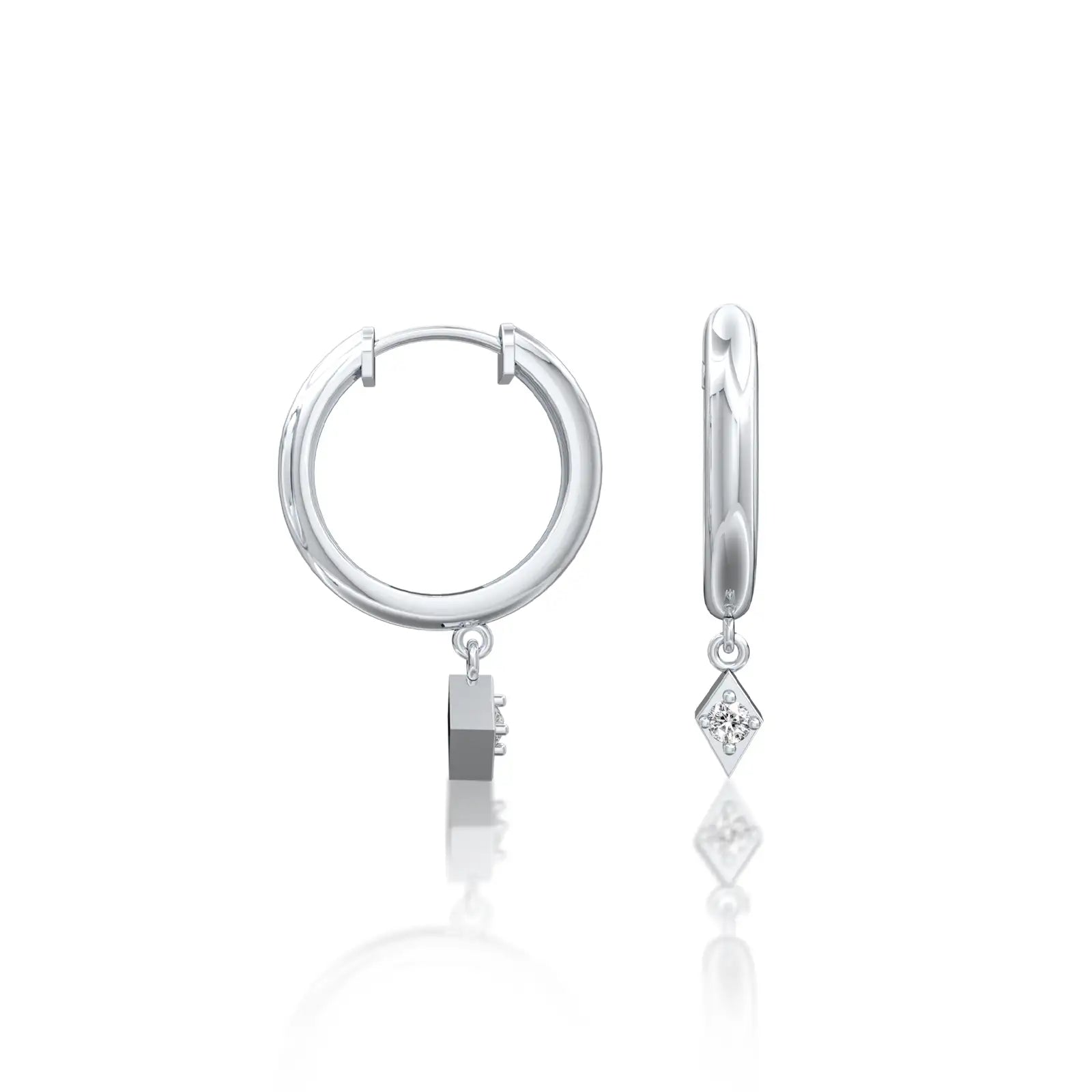 Fortune white gold geometric diamond kite drop hoop earrings