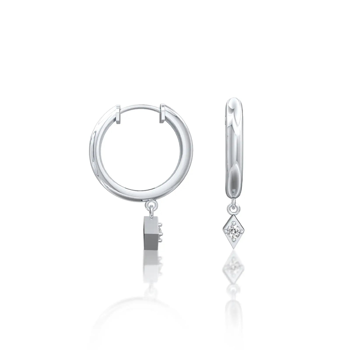 Fortune white gold geometric diamond kite drop hoop earrings