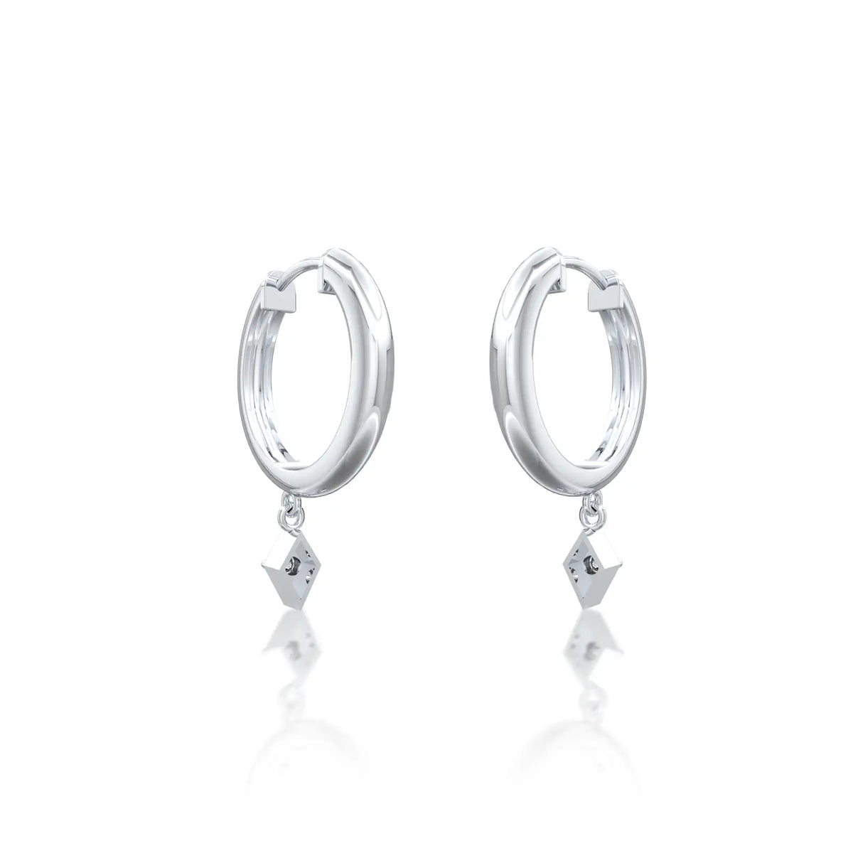 White gold geometric diamond kite drop hoop earrings for women