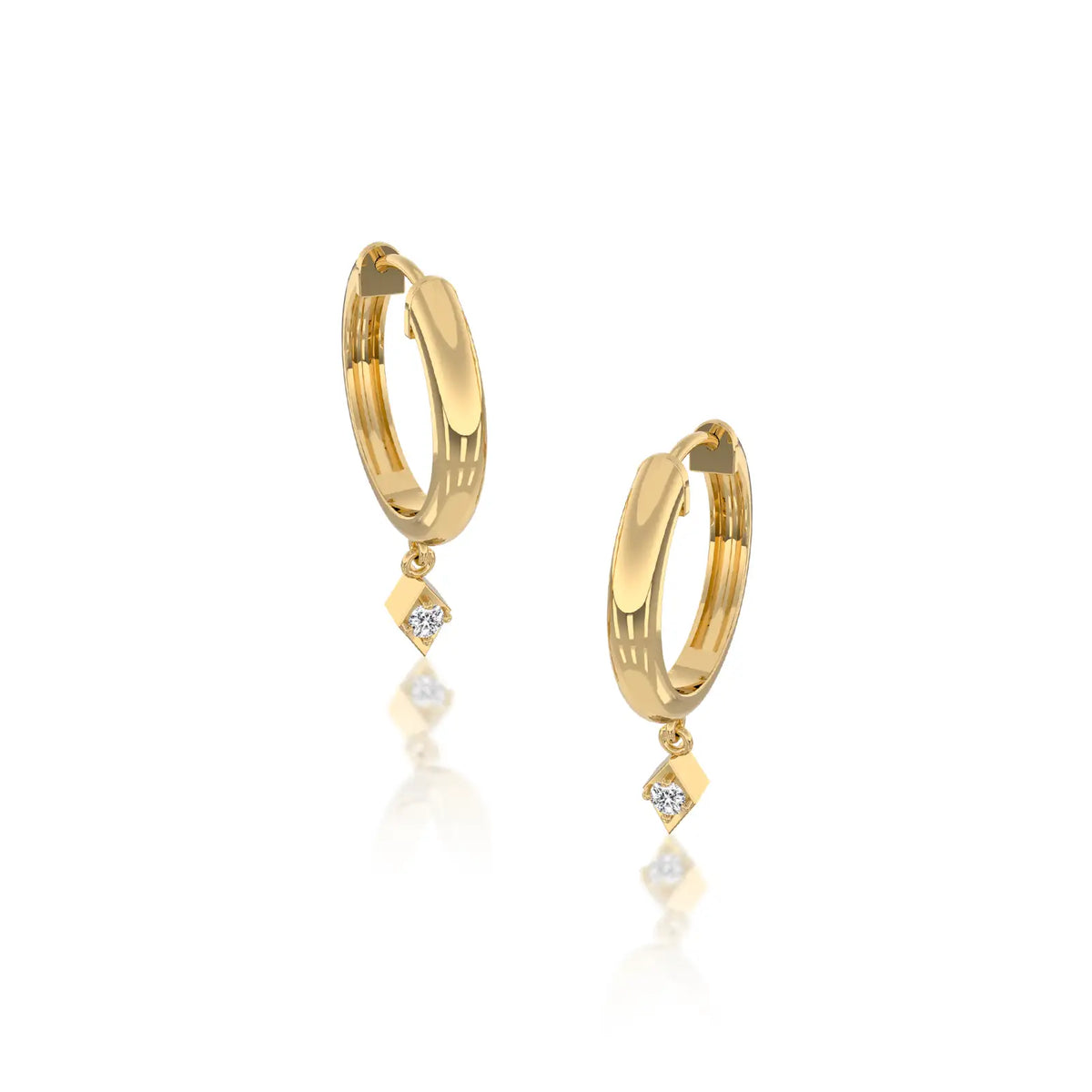 Yellow gold geometric diamond kite drop hoop earrings