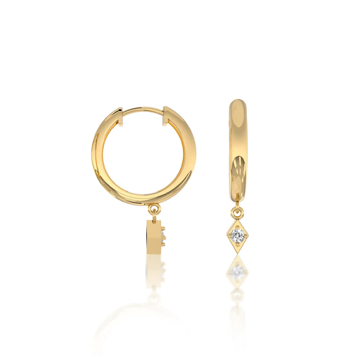 Fortune yellow gold geometric diamond kite drop hoop earrings