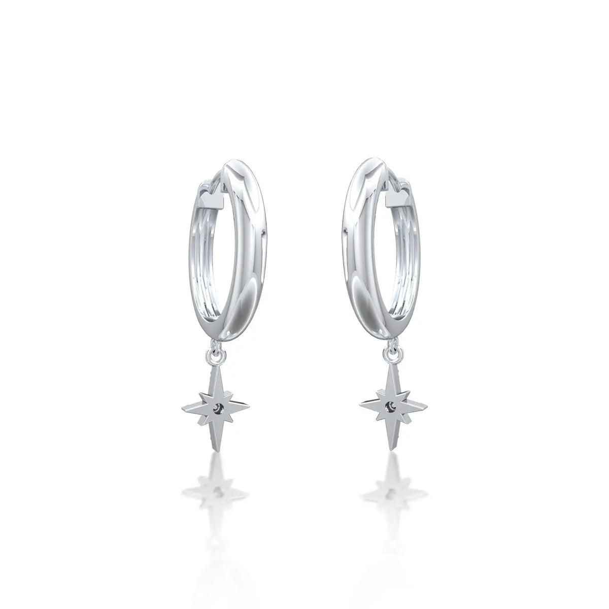 Fortune white gold celestial starburst diamond drop hoop earrings