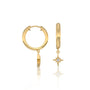 Yellow gold celestial starburst diamond drop hoop earrings for women