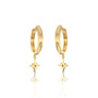Trendy yellow gold celestial starburst diamond drop hoop earrings