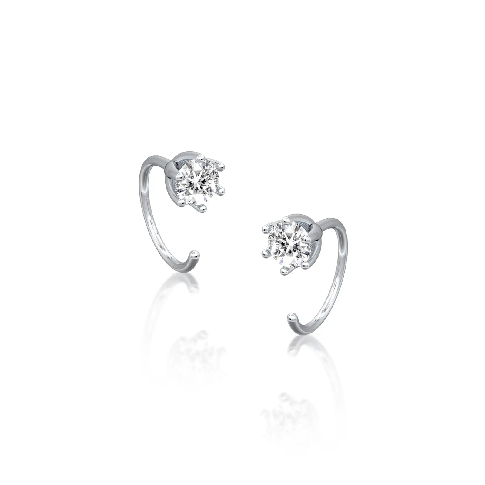 Solitaire diamond open hoop arc earrings