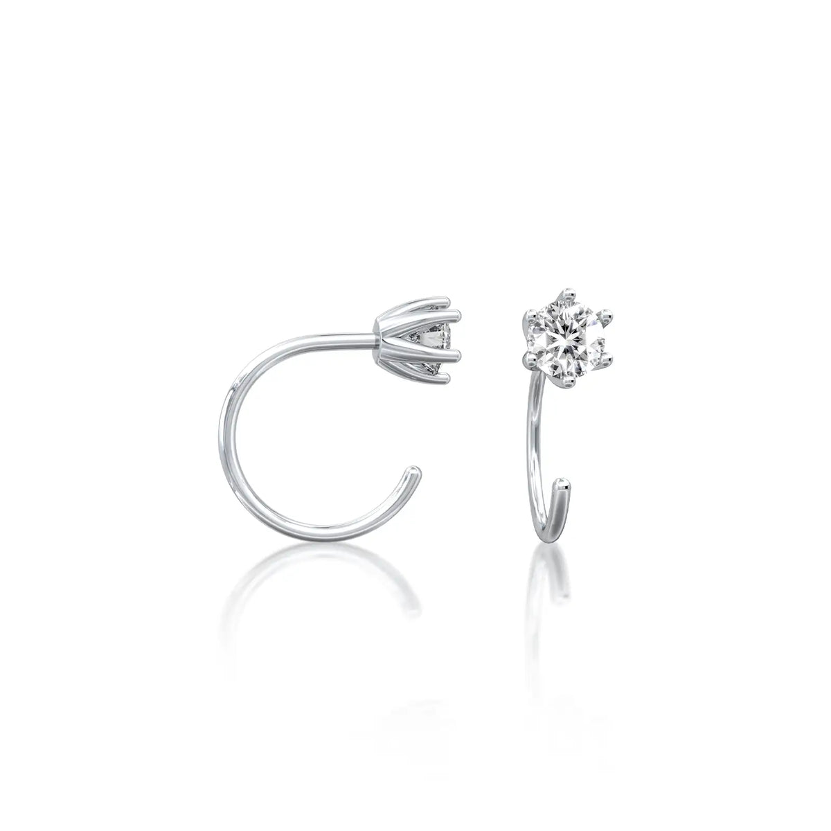 Fortune solitaire diamond open hoop arc earrings