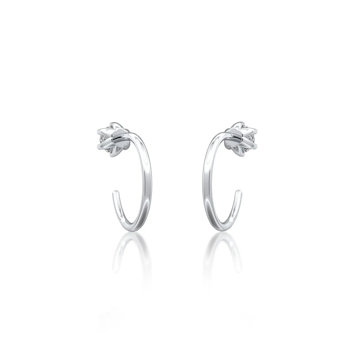 White gold solitaire diamond open hoop arc earrings for women