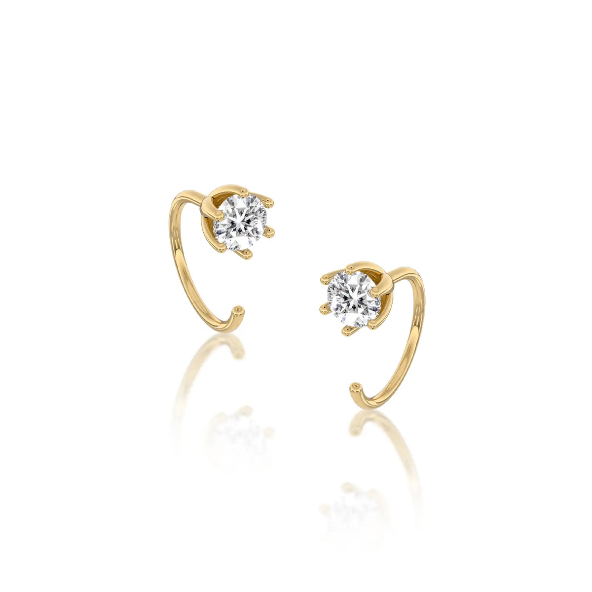 Yellow gold solitaire diamond open hoop arc earrings 