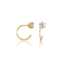Yellow gold solitaire diamond open hoop arc earrings for women