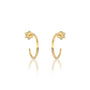 Yellow gold solitaire diamond open hoop arc earrings for office wear