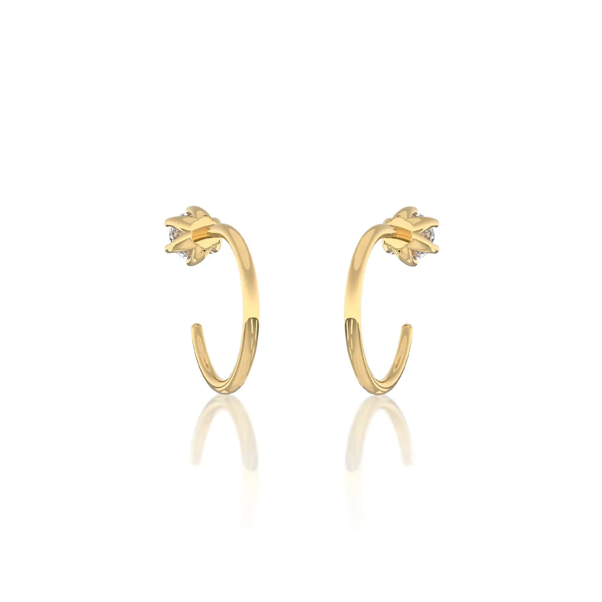 Yellow gold solitaire diamond open hoop arc earrings for office wear