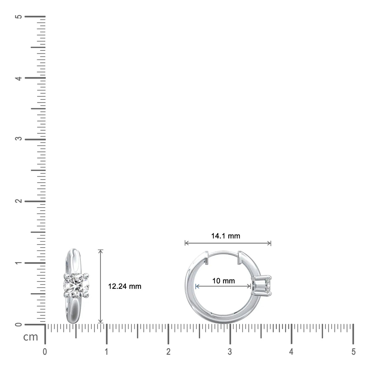 White gold dimension details of solitaire diamond accent huggie hoop earrings