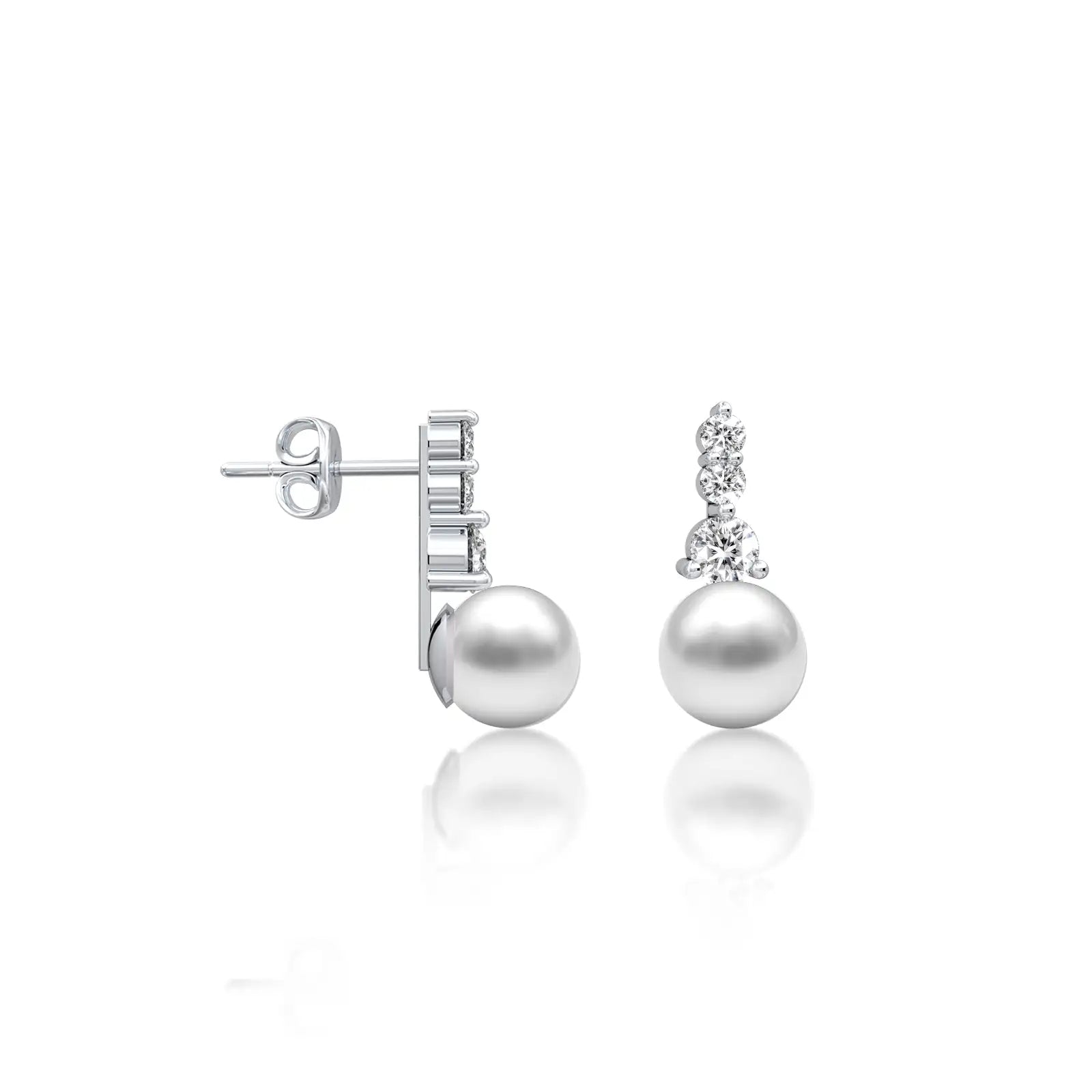 Fortune graduated diamond trio pearl drop earrings