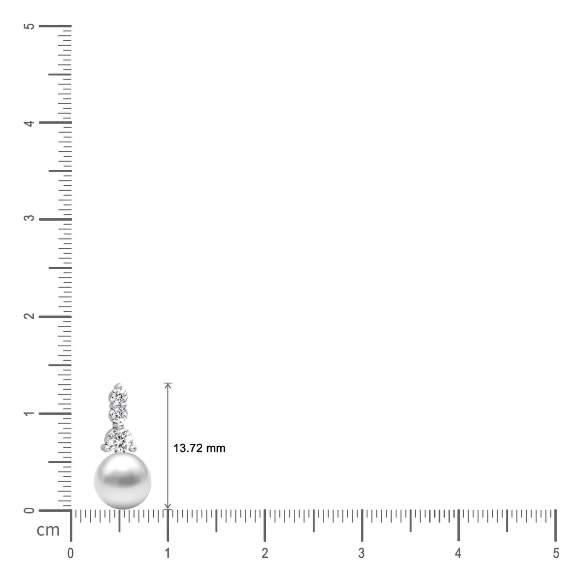 Dimension details of graduated diamond trio pearl drop earrings