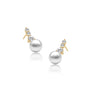 Yellow gold graduated diamond trio pearl drop earrings
