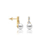 Fortune yellow gold graduated diamond trio pearl drop earrings
