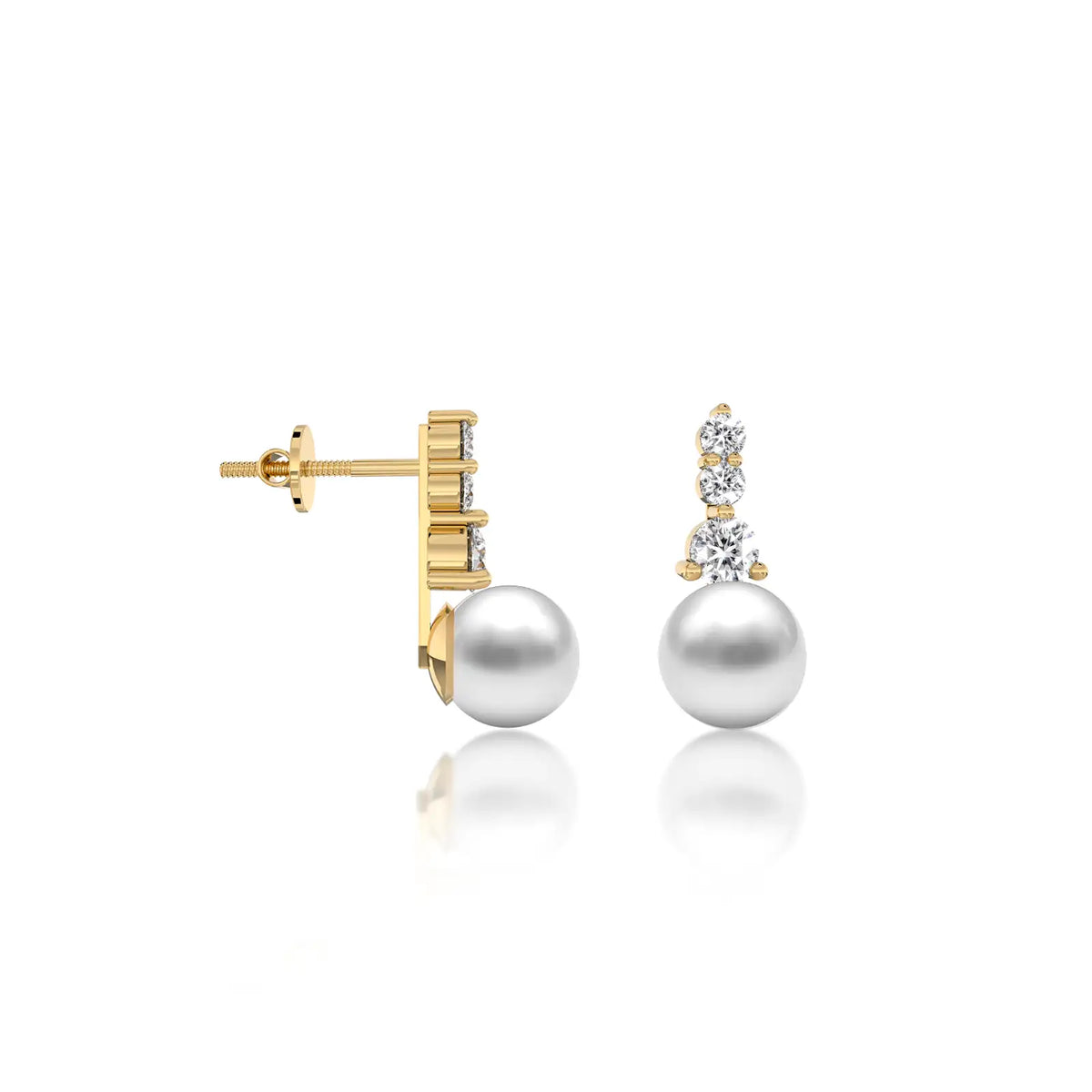 Fortune yellow gold graduated diamond trio pearl drop earrings
