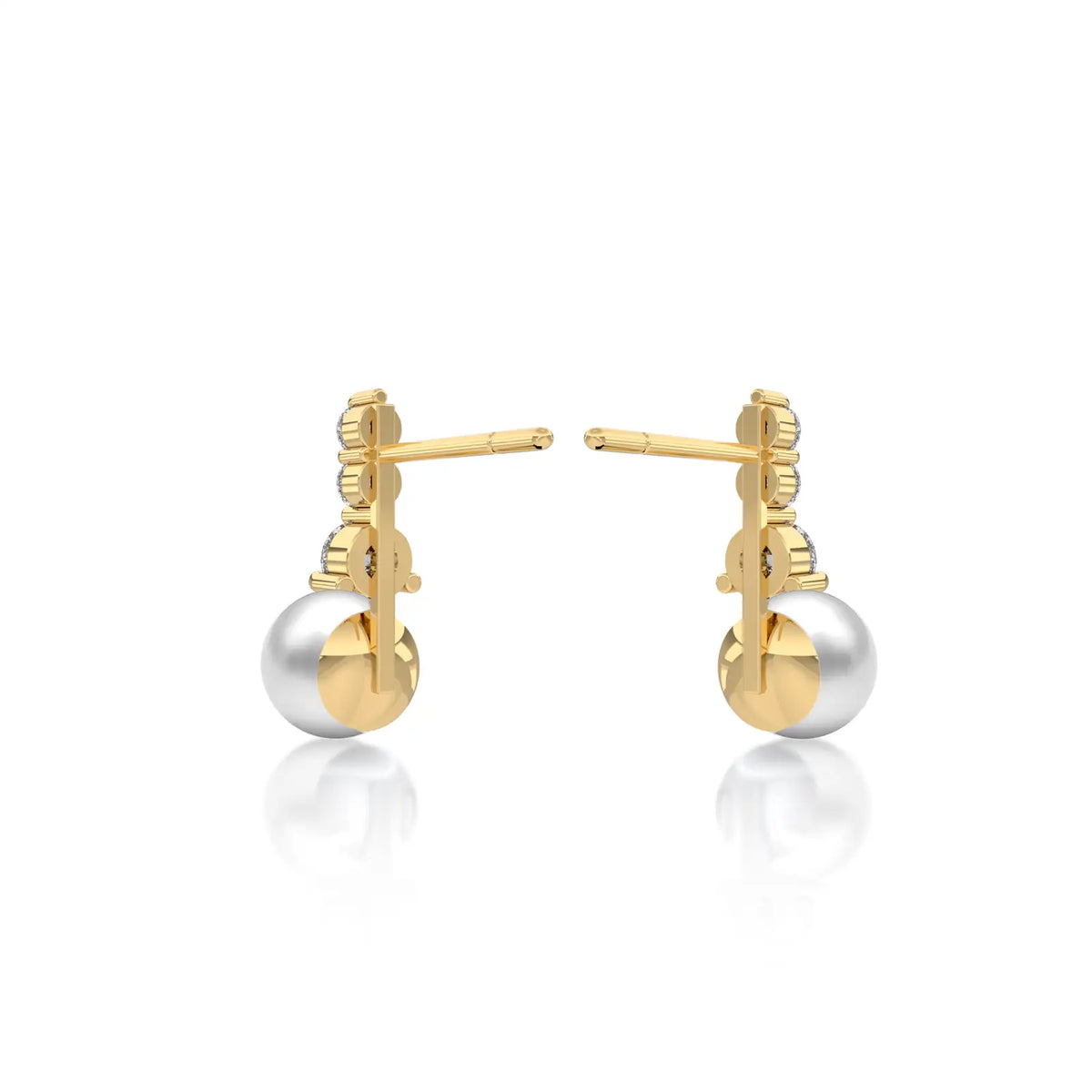 Yellow gold graduated diamond trio pearl drop earrings for office wear