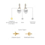 Descriptive image of yellow gold graduated diamond trio pearl drop earrings